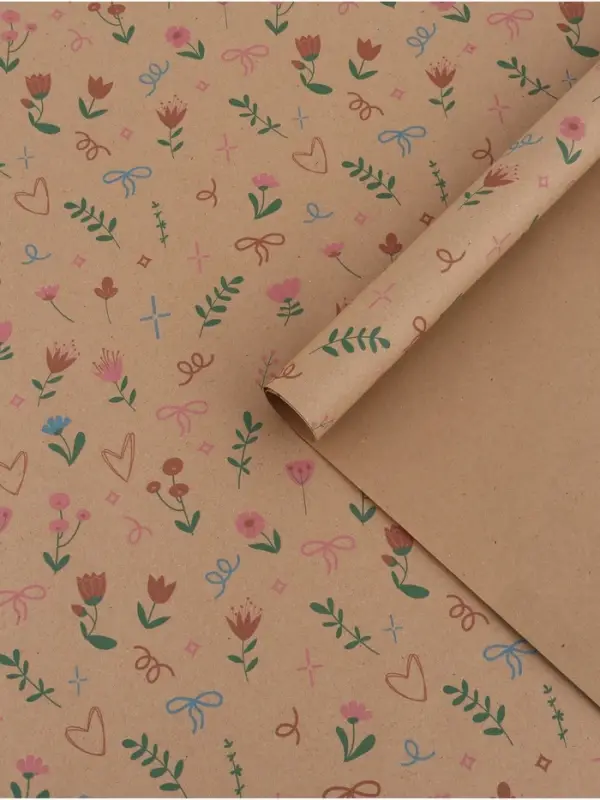 Бумага упаковочная крафт &laquo;Векторные цветы&raquo;, 50&times;70 см