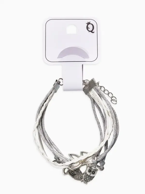 Браслет кожаный &laquo;Совы, веточка и знак бесконечности&raquo;, L=20 см, 5 нитей, белый, серый