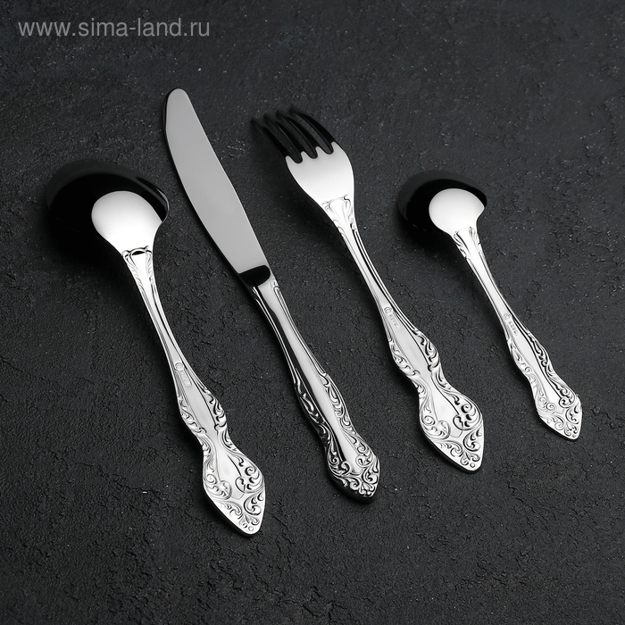 Набор столовых приборов «Славянка», 24 предмета, декоративная коробка, цвет серебряный Набор столовых приборов «Славянка», 24 предмета, декоративная коробка, цвет серебряный