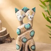 Сувенир интерьерный "Сиамские кошечки" 12х3х30 см, дерево, цв. зелёный Сувенир интерьерный "Сиамские кошечки" 12х3х30 см, дерево, цв. зелёный
