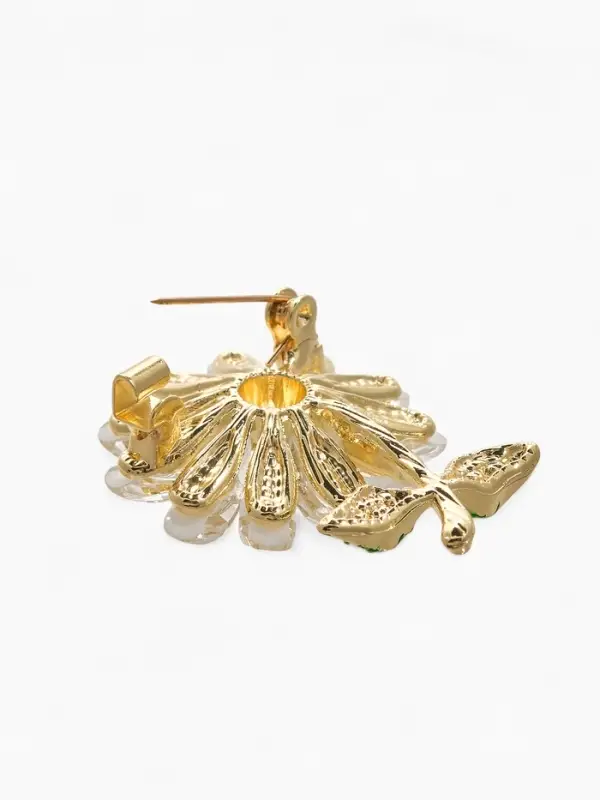 Брошь "Цветок Ромашки", цвет бело-зелёный в золоте