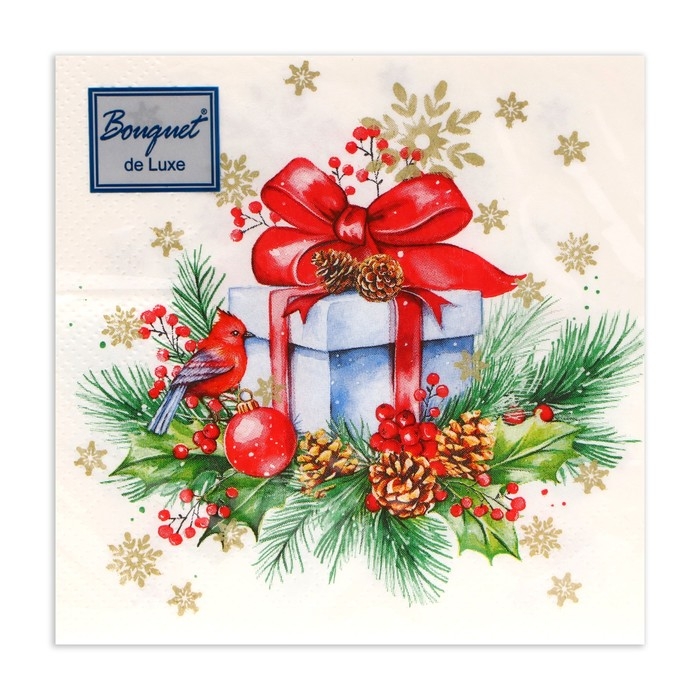 Новогодние салфетки бумажные Bouquet de Luxe «Подарок на Новый год», 3 слоя, 24х24 см, 25 шт. Новогодние салфетки бумажные Bouquet de Luxe «Подарок на Новый год», 3 слоя, 24х24 см, 25 шт.