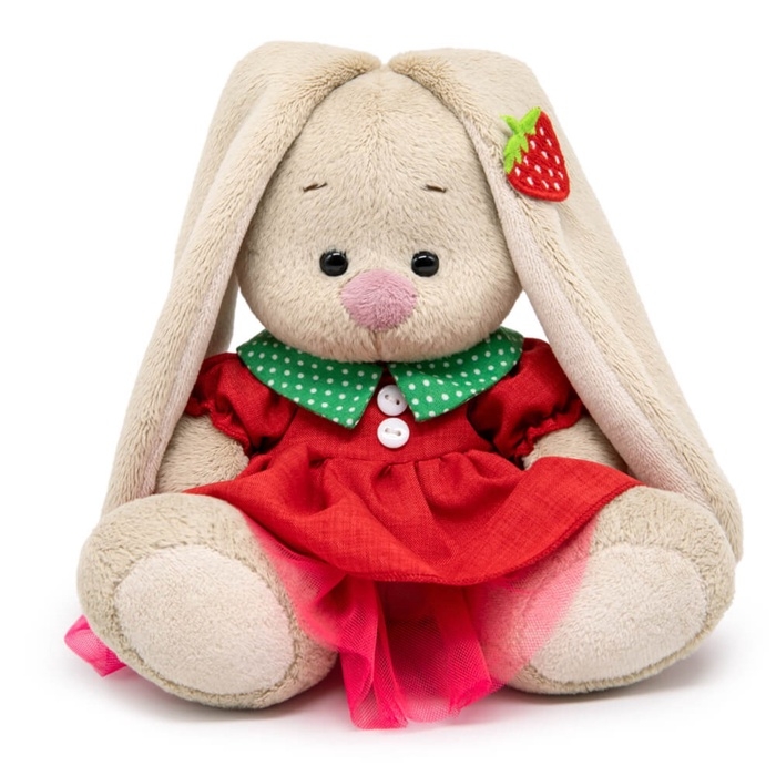 Мягкая игрушка  Мягкая игрушка "Зайка Ми в красном платье и с земляничкой", 15 см SidX-656