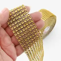 Лента с имитацией страз, 4 см, 9.1&plusmn;0.5 м, цвет золотой