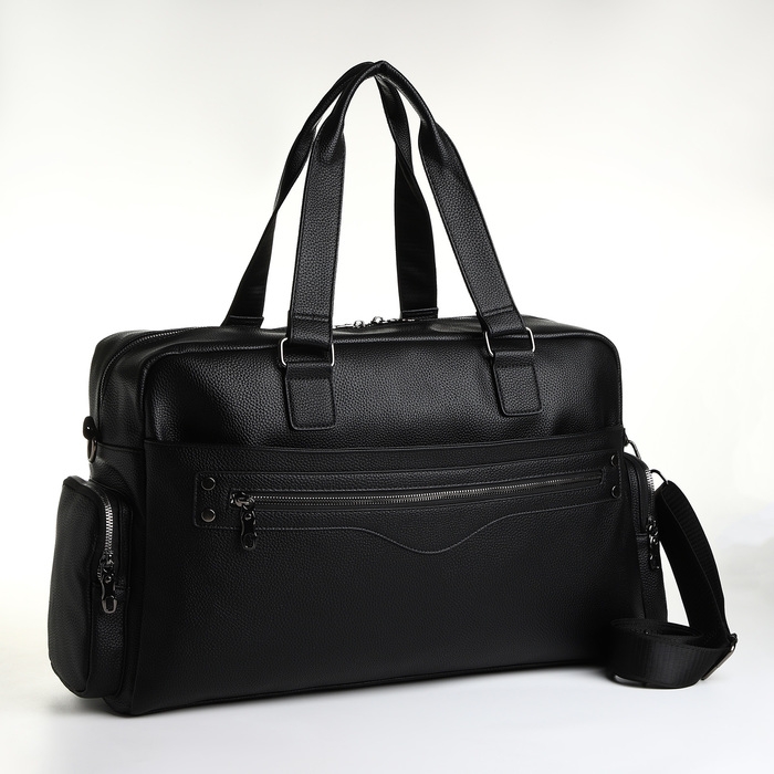 Сумка дорожная на молнии, 5 наружных карманов, длинный ремень, цвет чёрный Сумка дорожная на молнии, 5 наружных карманов, длинный ремень, цвет чёрный