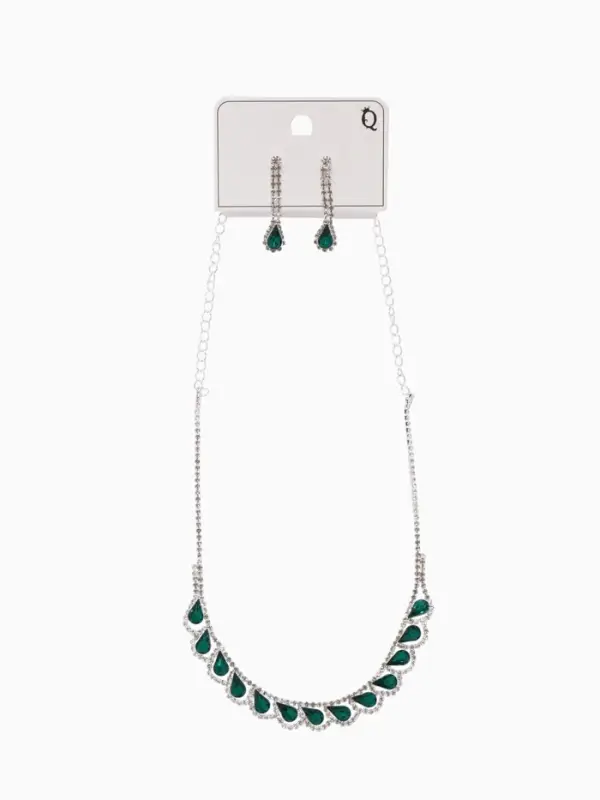 Набор 2 предмета: серьги, колье &laquo;Листопад&raquo;, капли, зелёно-белый в серебре, 45 см