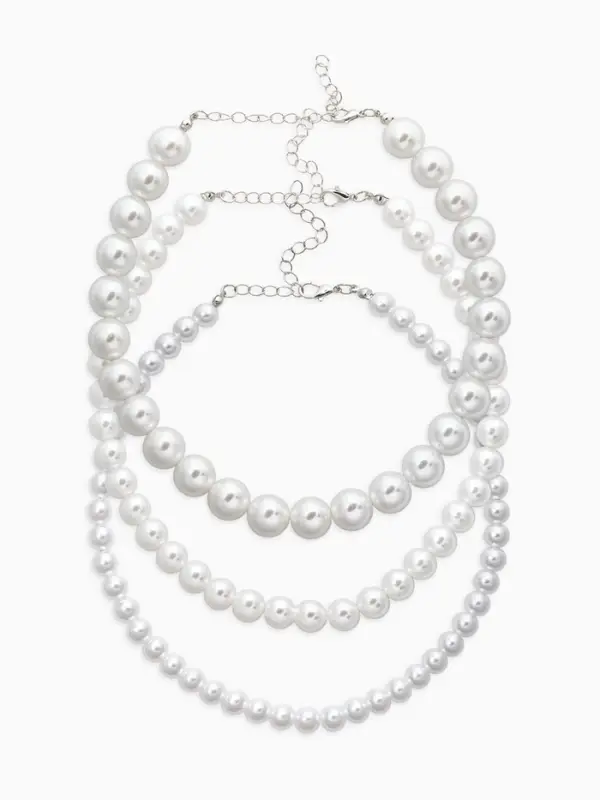 Чокеры из бусин &laquo;Сияние жемчуга&raquo;, 3 шт. бусины №14.10, 8, L=43 см, белый в серебре