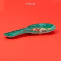 Подставка под ложку Доляна &laquo;Счастливый Санта&raquo;, 21&times;7.5 см, стекло, зелёная