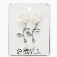 Серьги "Цветок розы", цвет белый в серебре Серьги "Цветок розы", цвет белый в серебре