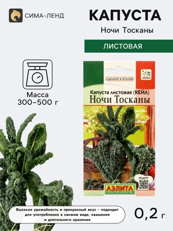 Семена Капуста листовая (кале) &laquo;Ночи Тосканы&raquo;, 0.2 г, &laquo;Аэлита&raquo;