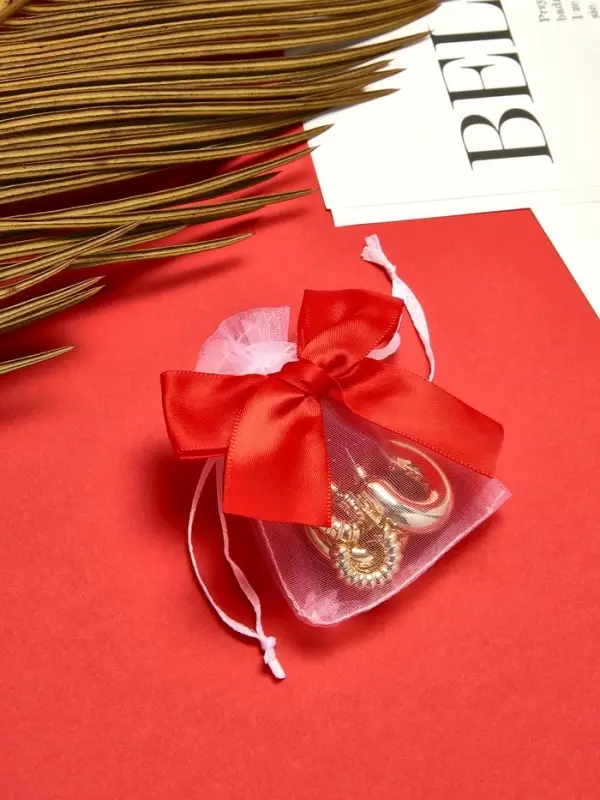 Мешочек подарочный «Бант органза», 7×9 см, бело-красный