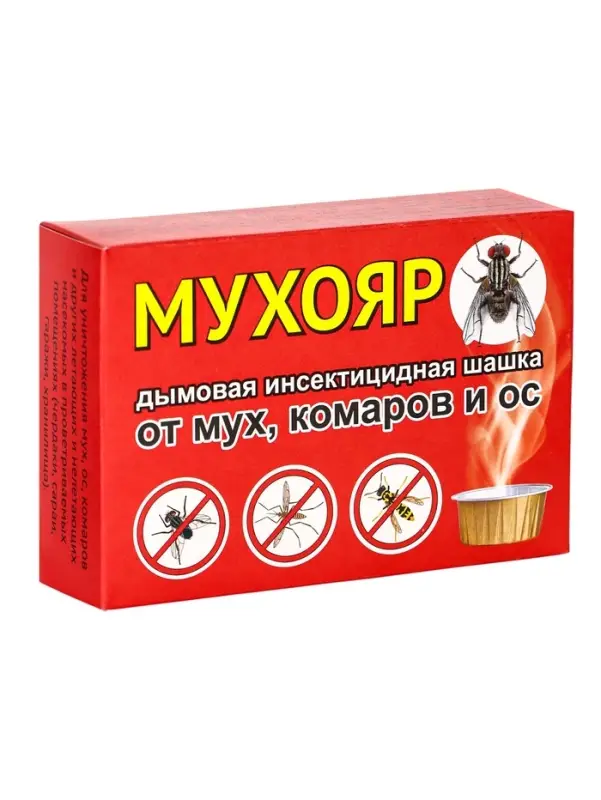 Дымовая инсектицидная шашка Мухояр от мух, комаров и ос, 50 г