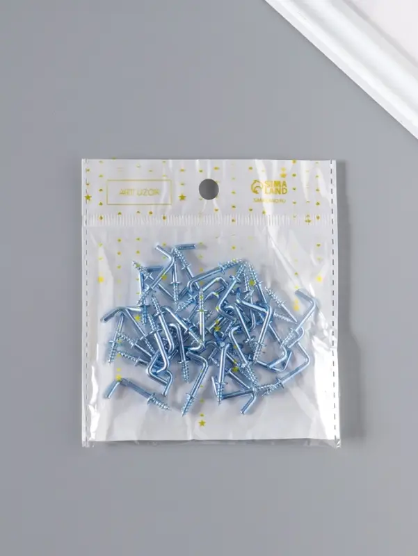 Крючок металл, набор 40 шт., серебро, 2.5&times;0.5 см, МИКС