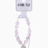 Браслет с подвесками &laquo;Сахарный. Сердце, искра&raquo;, d=6 см, шар № 10/8, розовый, фиолетовый в серебре