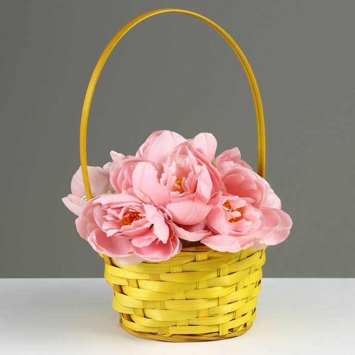 Корзина плетеная, D19 х 9,5 х 32 см, желтая, бамбук Корзина плетеная, D19 х 9,5 х 32 см, желтая, бамбук