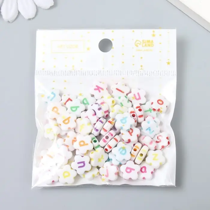 Бусины для творчества пластик  Бусины для творчества пластик "Английские буквы на цветке" набор 20 гр МИКС 1,2х1,2 см