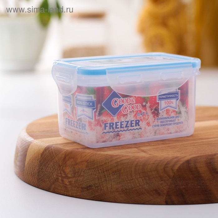 Контейнер пищевой Good & Good, 470 мл, с герметичной крышкой, пластик, крышка голубая Контейнер пищевой Good & Good, 470 мл, с герметичной крышкой, пластик, крышка голубая