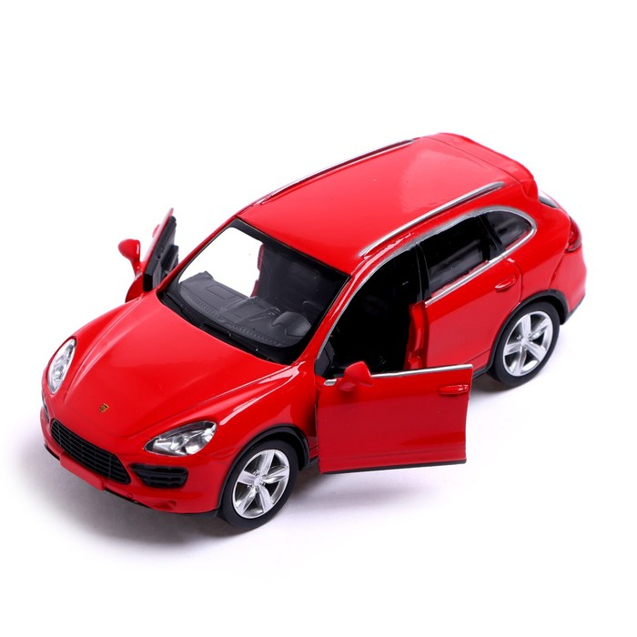 Машина металлическая PORSCHE CAYENNE TURBO, 1:32, открываются двери, инерция, цвет красный Машина металлическая PORSCHE CAYENNE TURBO, 1:32, открываются двери, инерция, цвет красный