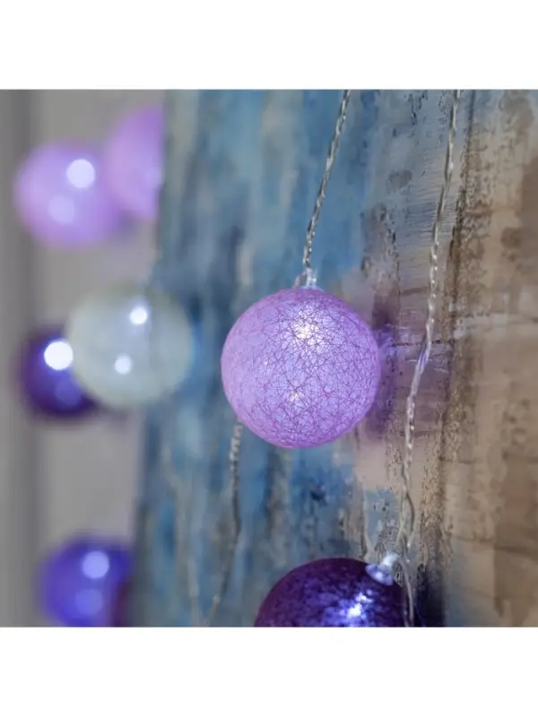 Гирлянда &laquo;Нить&raquo; 5 м с насадками &laquo;Клубки лиловые&raquo;, IP20, прозрачная нить, 20 LED, свечение белое, 220 В