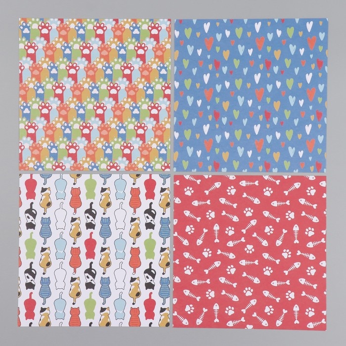 Набор бумаги для скрапбукинга 12 листов 12 дизайнов Набор бумаги для скрапбукинга 12 листов 12 дизайнов "Забавные котики" 160 гр 15,2х15,2 см