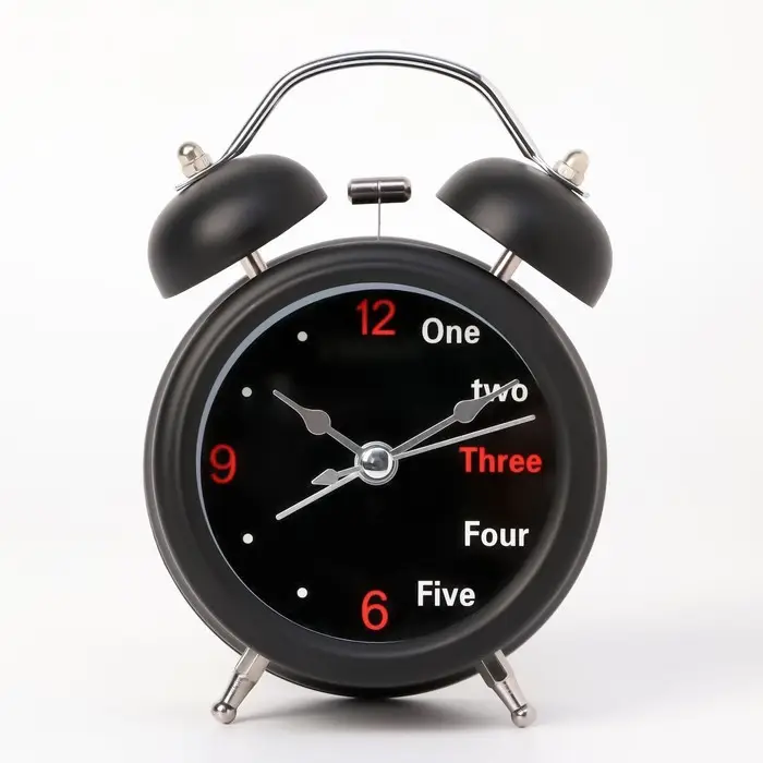 Будильник &laquo;One, two&raquo;, дискретный ход, d=6.5 см, 12&times;8 см, от батарейки АА, чёрные