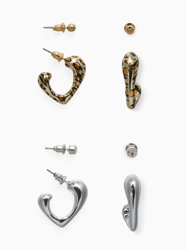 Серьги QF &laquo;Сердце леопарда&raquo;, набор 4 пары, бусины, цвет золото, серебро