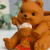 Подставка для мелочей "Медведь с корзинкой" 9х10х8 см, гипс, коричневый