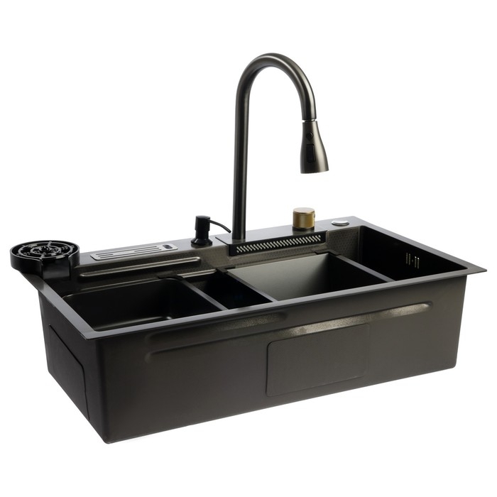 Кухонная мойка ZEIN M02, S=3.0 и 0.7мм, смеситель, корзины, разделочная доска, сифон, графит Кухонная мойка ZEIN M02, S=3.0 и 0.7мм, смеситель, корзины, разделочная доска, сифон, графит