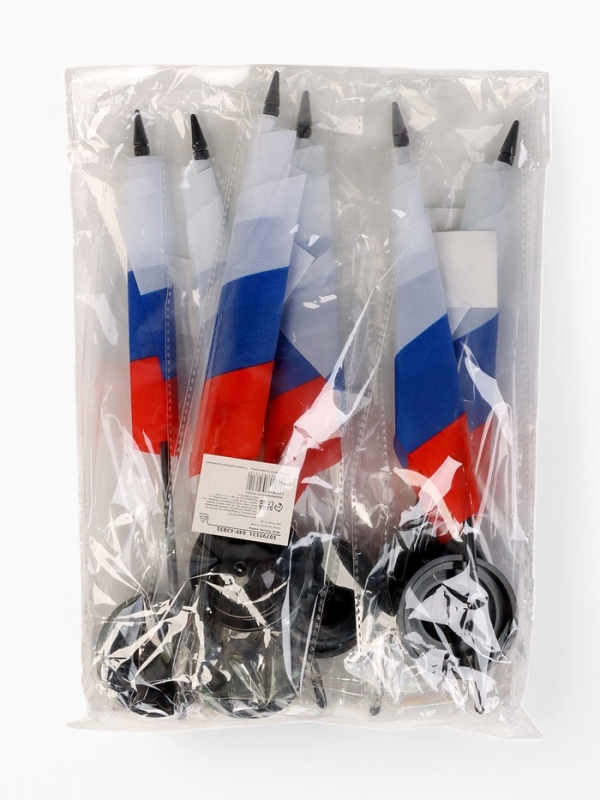 Флаг России, набор 6 штук, 14 х 21 см, флагшток 33.5 х 6.4 см, полиэстер