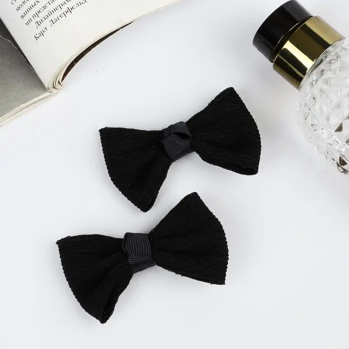 Зажим для волос  Зажим для волос "Школьница" (набор 2 шт) полосы, 6 см, чёрный