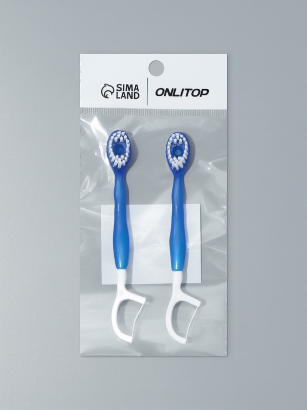 Зубная щетка с зубной нитью 10,5см (наб 2 шт цена за наб) пласт/нейлон синий накл ОТ Зубная щетка с зубной нитью 10,5см (наб 2 шт цена за наб) пласт/нейлон синий накл ОТ