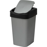 Ведро мусорное пластик с подв.крышкой Tandem 10л (сер.металлик/черн)_841058