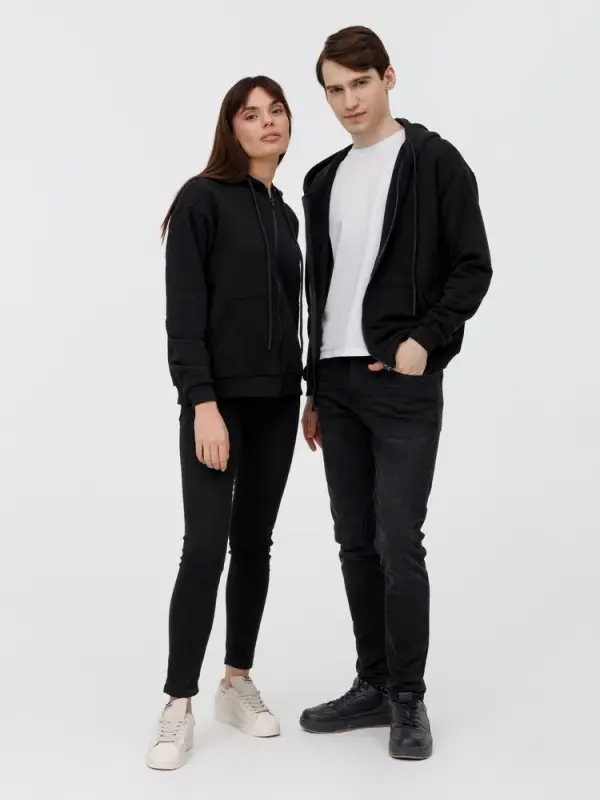 Толстовка унисекс оверсайз на молнии Zippy Terry, черная, размер XS/S