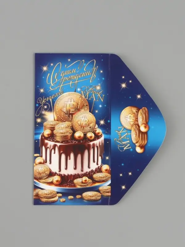 Конверт для денег &laquo;С днём рождения!&raquo;, торт, 16.5&times;8 см, синий