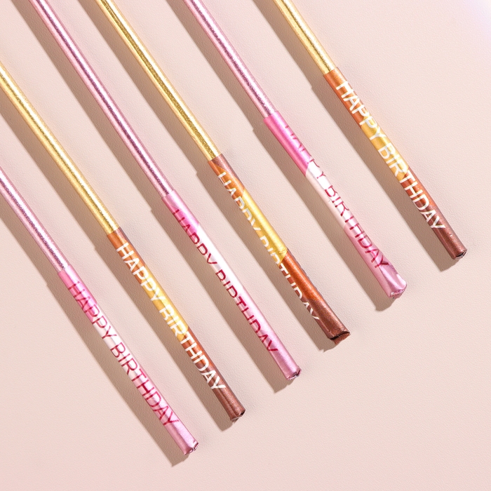 Набор свечей в торт, 6 штук Набор свечей в торт, 6 штук "Happy", 17 см, золотой с розовым