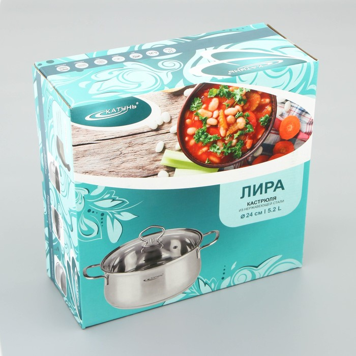 Кастрюля «Лира», 5,2 л, d=24 см, капсульное дно, стеклянная крышка, индукция Кастрюля «Лира», 5,2 л, d=24 см, капсульное дно, стеклянная крышка, индукция