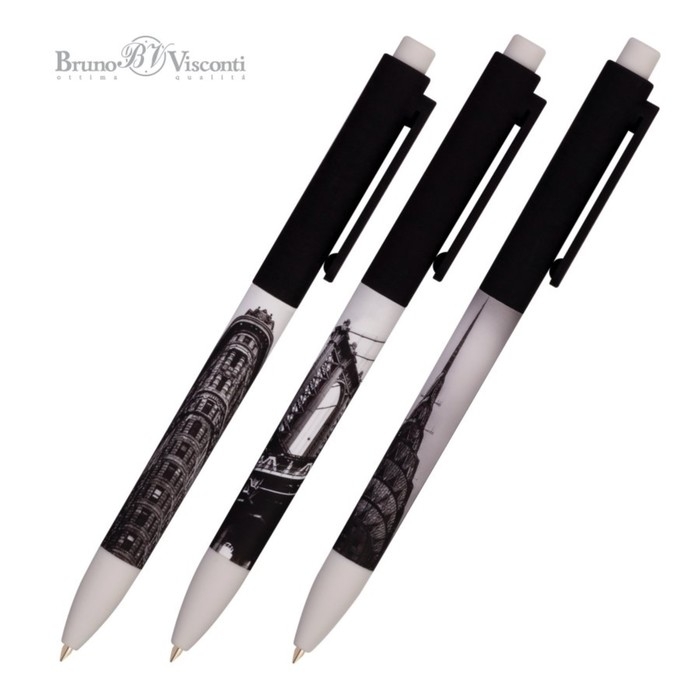 Ручка шариковая автоматическая FreshWrite FunClick. New York, узел 0.7 мм, синие пигментные чернила, корпус Soft Touch, МИКС Ручка шариковая автоматическая FreshWrite FunClick. New York, узел 0.7 мм, синие пигментные чернила, корпус Soft Touch, МИКС