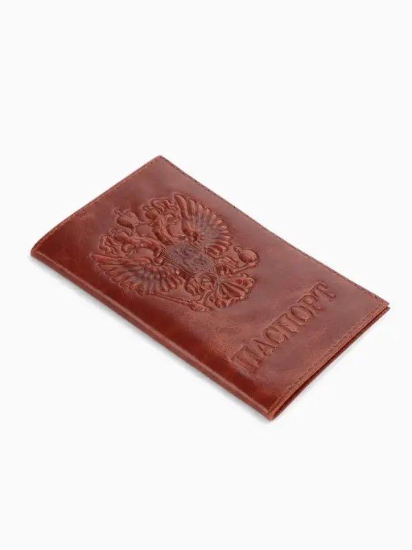 Обложка для паспорта, натуральная кожа пулл-ап, рыжая