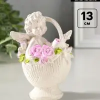 Фигурка гипс &laquo;Ангел в корзине&raquo;, 13&times;10&times;8 см, с росписью, белый