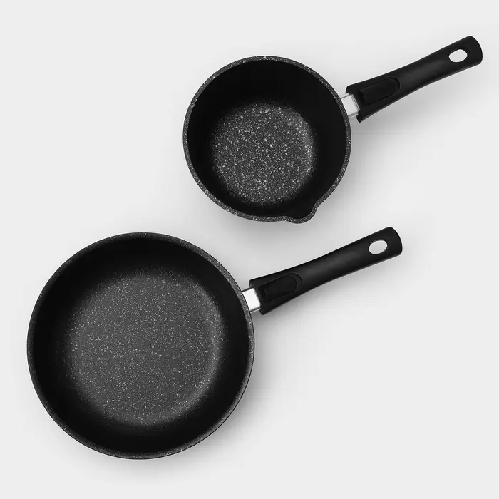 Набор посуды KUKMARA &laquo;Мраморная №3&raquo;, 6 предметов, съёмная ручка, антипригарное покрытие, литой алюминий, литой алюминий