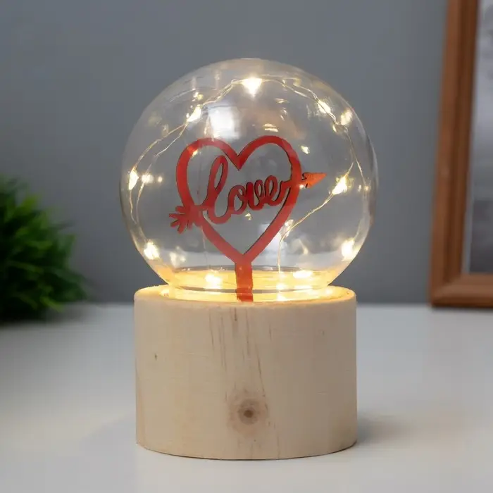 Фигурка световая RISALUX &laquo;Влюбленное сердце&raquo;, LED-ночник, 3&times;AG10, шар-8 см, 6.5&times;6.5&times;11.5 см