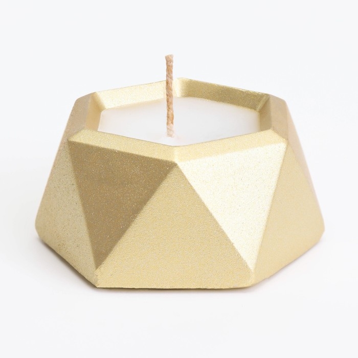 Свеча  Свеча "Шестиугольник. Мрамор" в подсвечнике из гипса малый,7х3,5см,золото