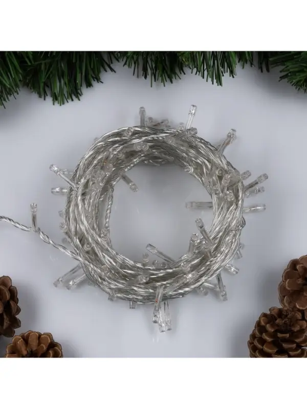 Гирлянда &laquo;Нить&raquo; 10 м, IP20, прозрачная нить, 100 LED, 8 режимов, 220 В, свечение фиолетовое