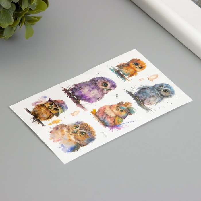 Татуировка на тело фосфорные с блёстками Татуировка на тело фосфорные с блёстками "Совушки" 7,5х12 см