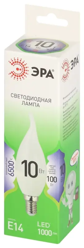 Лампа светодиодная LED 10 Вт 1000Лм 6500К свеча на ветру холодный E14 220-240В LED BXS-10W-865-E14 Green Line