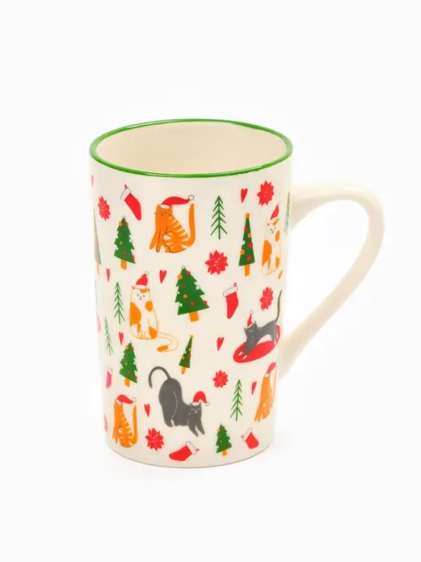Кружка чайная керамическая «Новогодние коты», 385 мл, ручная работа Кружка чайная керамическая «Новогодние коты», 385 мл, ручная работа