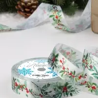 Лента атласная &laquo;Рождественский венок&raquo;, 25 мм, 23&plusmn;1 м