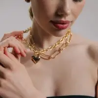 Цепь многослойная &laquo;Железное сердце&raquo;, 2 яруса, L=32 и 40 см, цвет золото