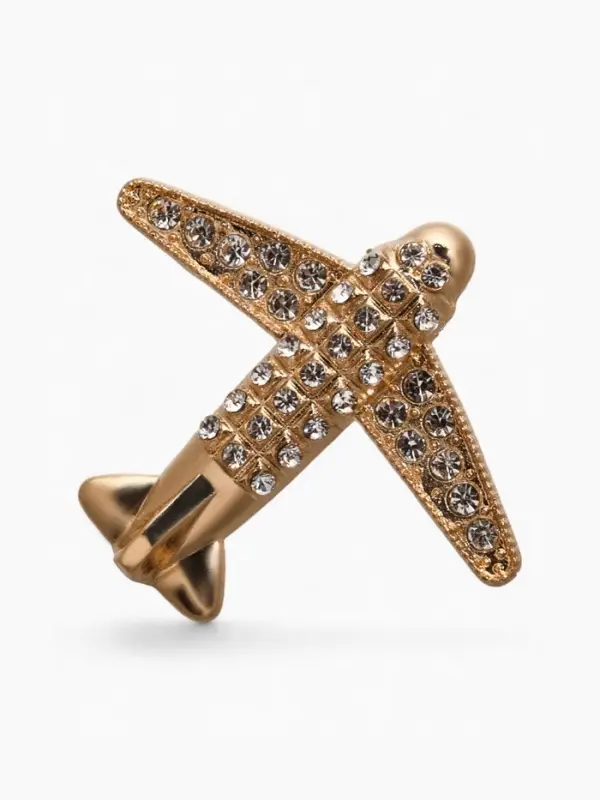 Брошь со стразами &laquo;Самолёт&raquo;, белая в золоте