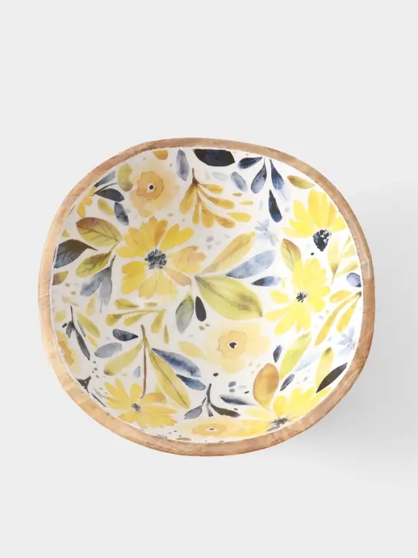 Салатник &laquo;Желтые и синие цветы&raquo;, 29&times;29&times;11 см, дерево манго